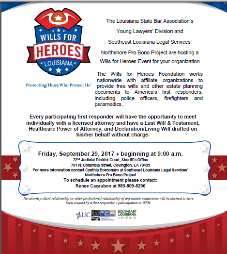WILLS FOR HEROES SEPTEMBER 29 COVINGTON COURTHOUSE 9 AM